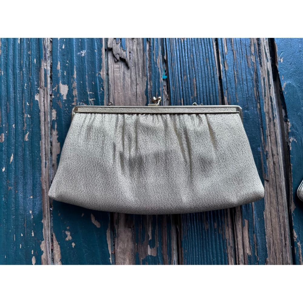 Vintage Andi Gold Metallic Evening Clutch Bag Kiss Lock Chain Strap Formal - Picture 6 of 6